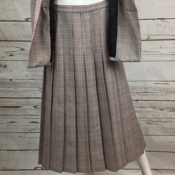 Vtg J.G Hook Black, Red, & White Plaid Skirt Suit - Picture 3 of 7